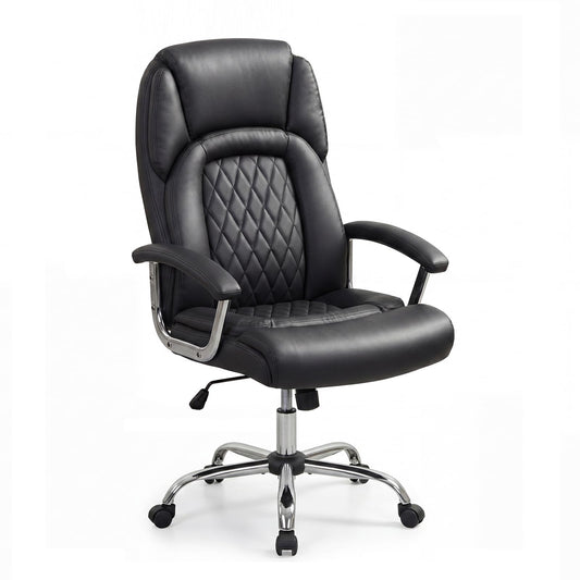Giantex Ergonomic Office Chair, Upholstered Leather Executive Chair w/Padded Armrests & Rocking Backrest, Height Adjustable Computer Desk Chair, Swivel Rolling Chair w/Wheels for Home Office, Black