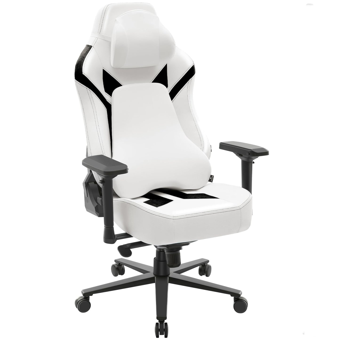 Ergonomic Gaming Chair, Wyrdforging Computer Desk Chairs, 4D Armrests, High Back Office Chair With Headrest & Lumbar Pillow, Tilt Rocker Recliner, Heavy-Duty Base, White PU Leather & Black Suede Combo