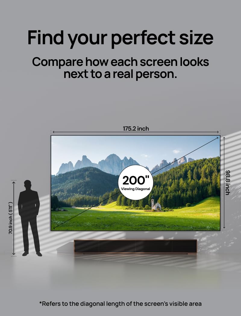 AWOL VISION 200-inch Projector Screen Fixed Frame, 1.3 dB Peak Gain, The Perfect Combo with LTV-2500, 80% Picture Quality Improved, 4K / 8K Ultra HD, Active 3D Wall Mount Projector Screen, MW-200