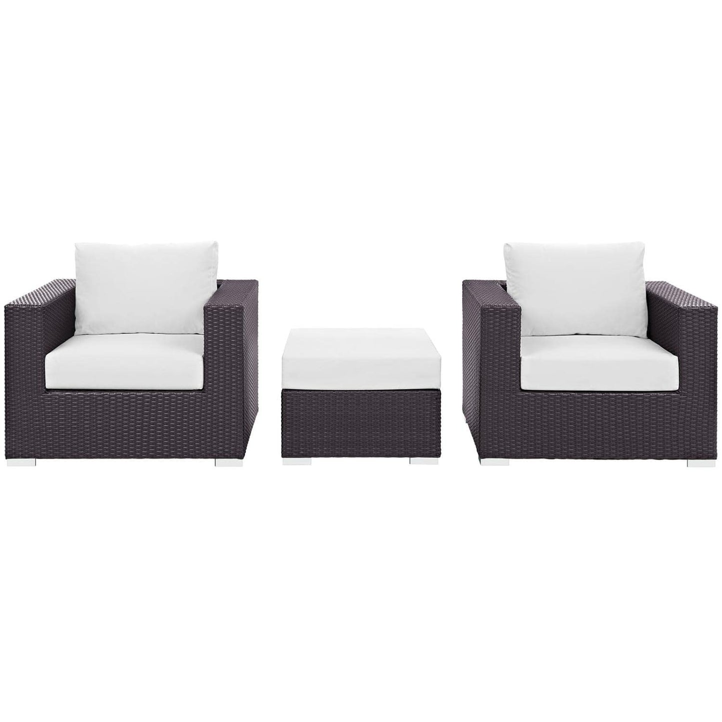Modway Convene Wicker Rattan 3-Piece Outdoor Patio Furniture Set in Espresso White