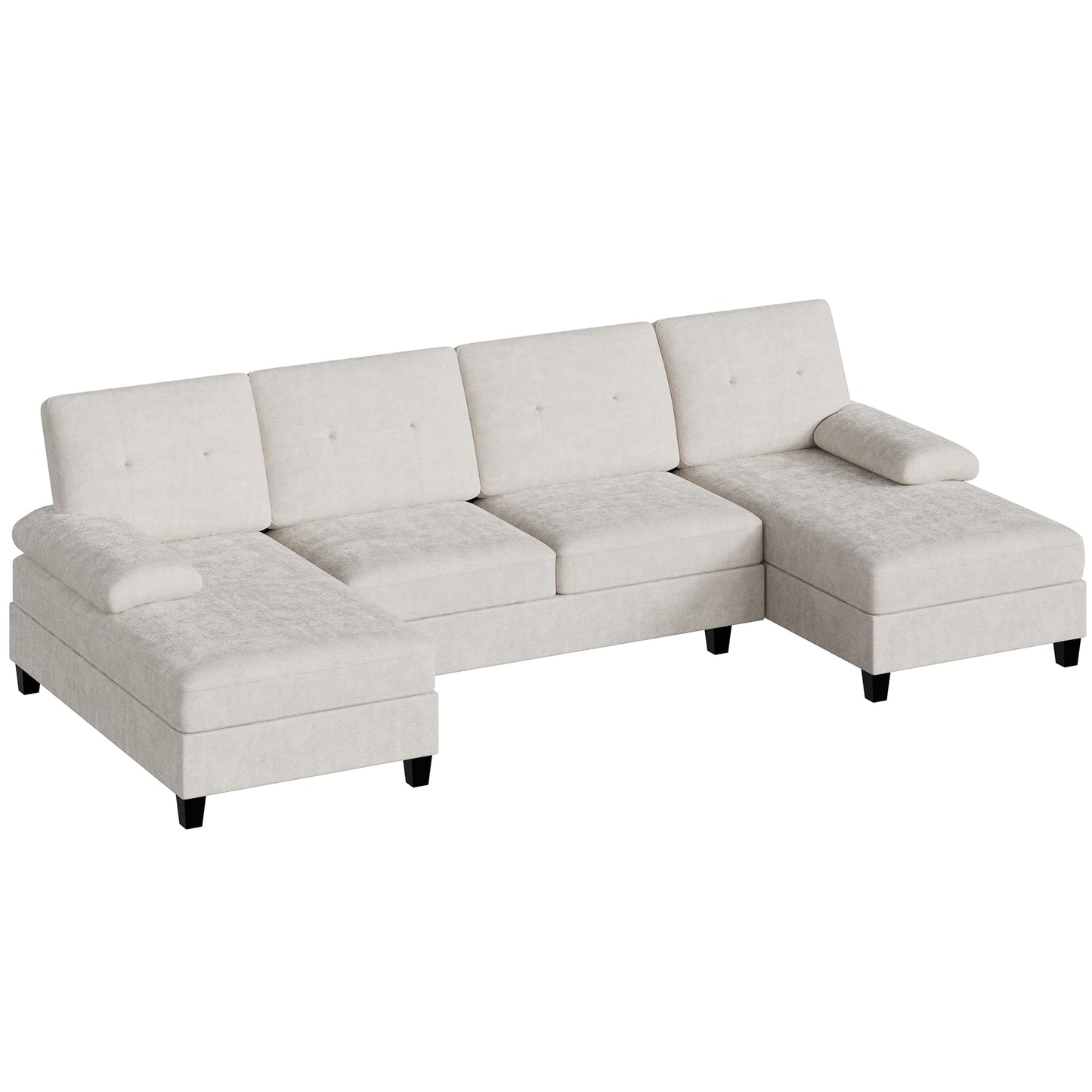 Shintenchi U-Shaped Sectional Couches for Living Room, 4 Seat Sofa with Double Chaise Lounges,Solid Wood Frame Sectional Sofa for Apartment,White