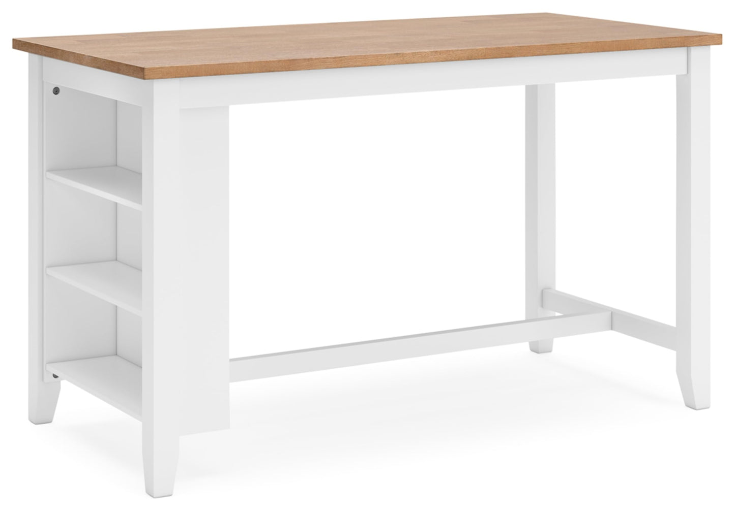 Signature Design by Ashley Gesthaven Farmhouse Counter Height Dining Table with 3 Shelves and Trestle Base, Light Brown & White