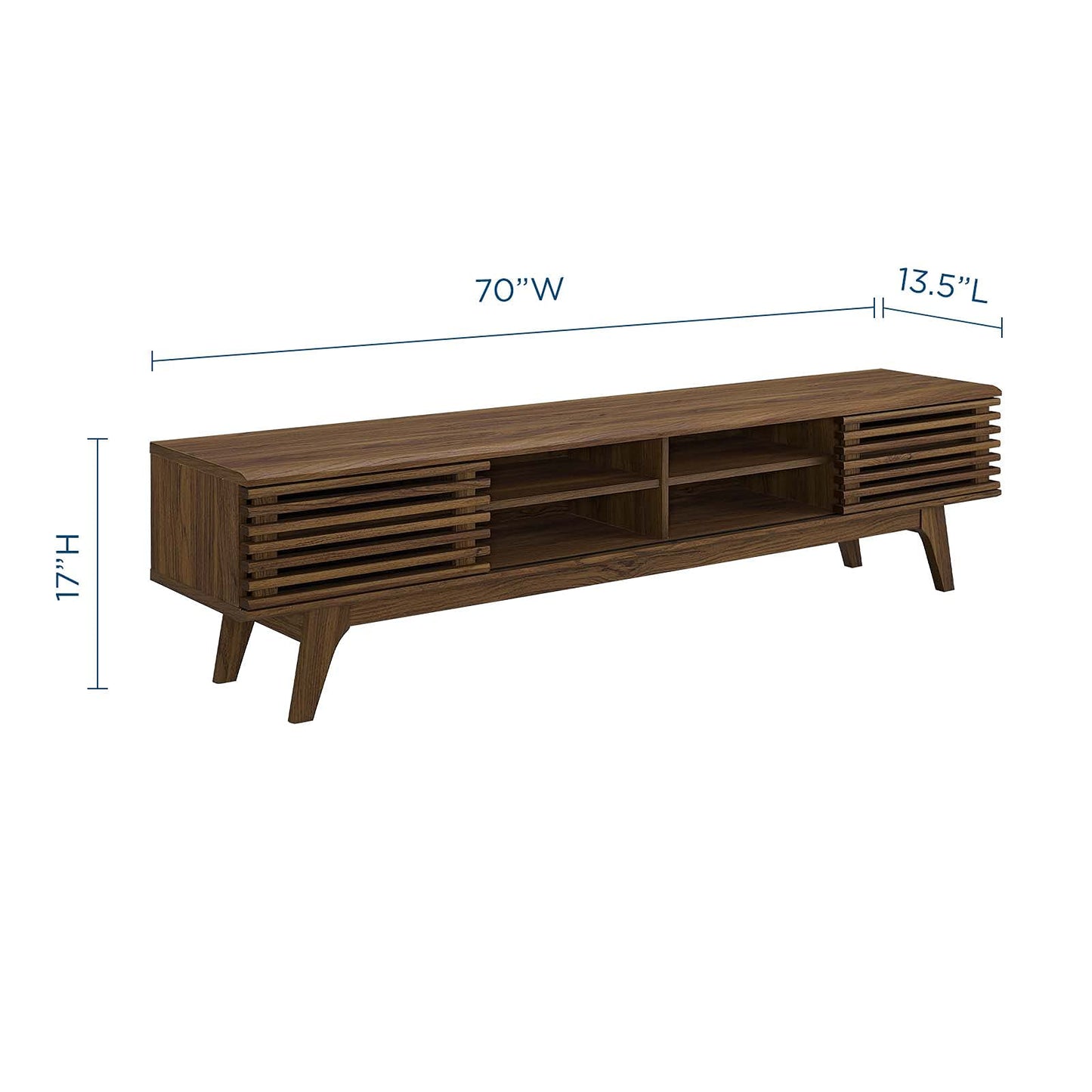 Modway Render 70" Mid-Century Modern Low Profile Media Console Entertainment TV Stand in Walnut Walnut
