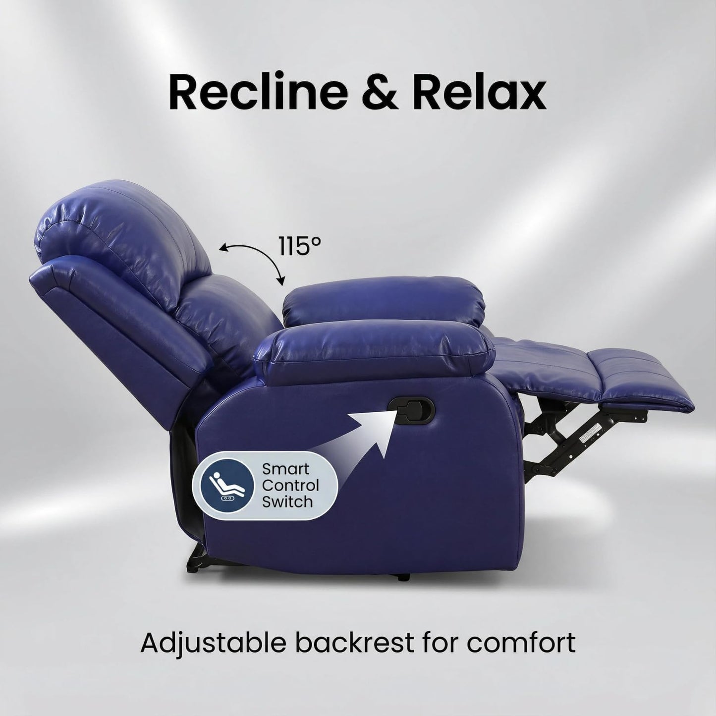 Trygoal Leather Recliner Sofa Set, Living Room Furniture Set, Adjustable Backrest Reclining Loveseat Sofa & Manual Recliner Chair, Comfortable Reclining Seats for Home Theater, Apartment, Dark Blue