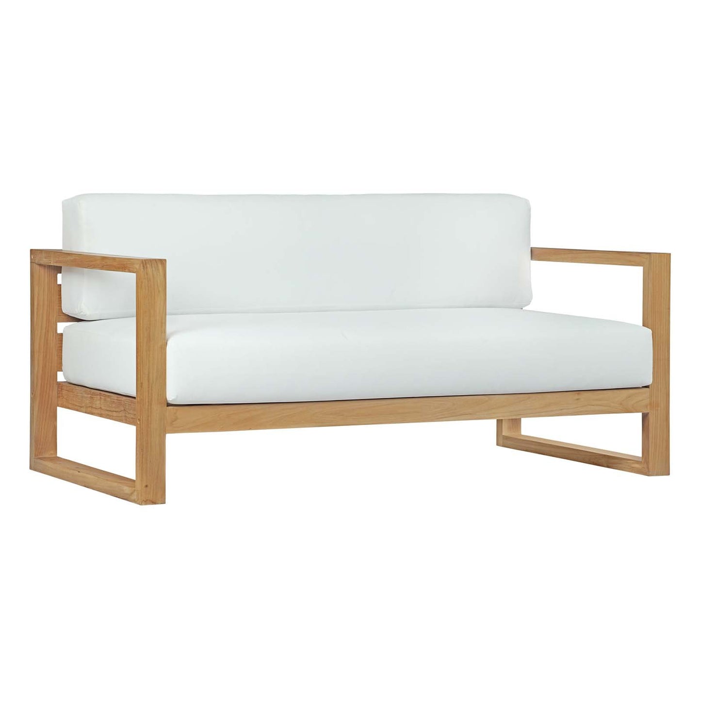 Modway Upland Teak Wood Outdoor Patio 4-Piece Sectional Sofa Set with Cushions in Natural White