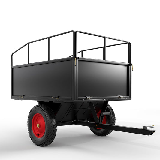 750 lbs 17 Cubic Feet Steel Dump Cart Trailer with Removable Sides, All Terrain Tires for Lawn Mower, Tractor, ATV | Heavy Duty Yard Garden & Farm Utility Trailer for Hauling Rocks, Soil, Debris