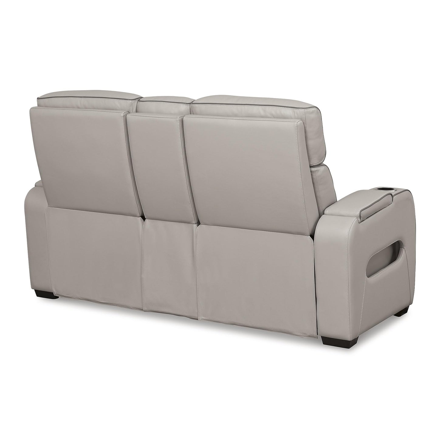 Signature Design by Ashley Boyington Contemporary Leather Match Power Reclining Loveseat with Console and USB Charging Ports, LED Lights and Adjustable Headrest, Light Gray