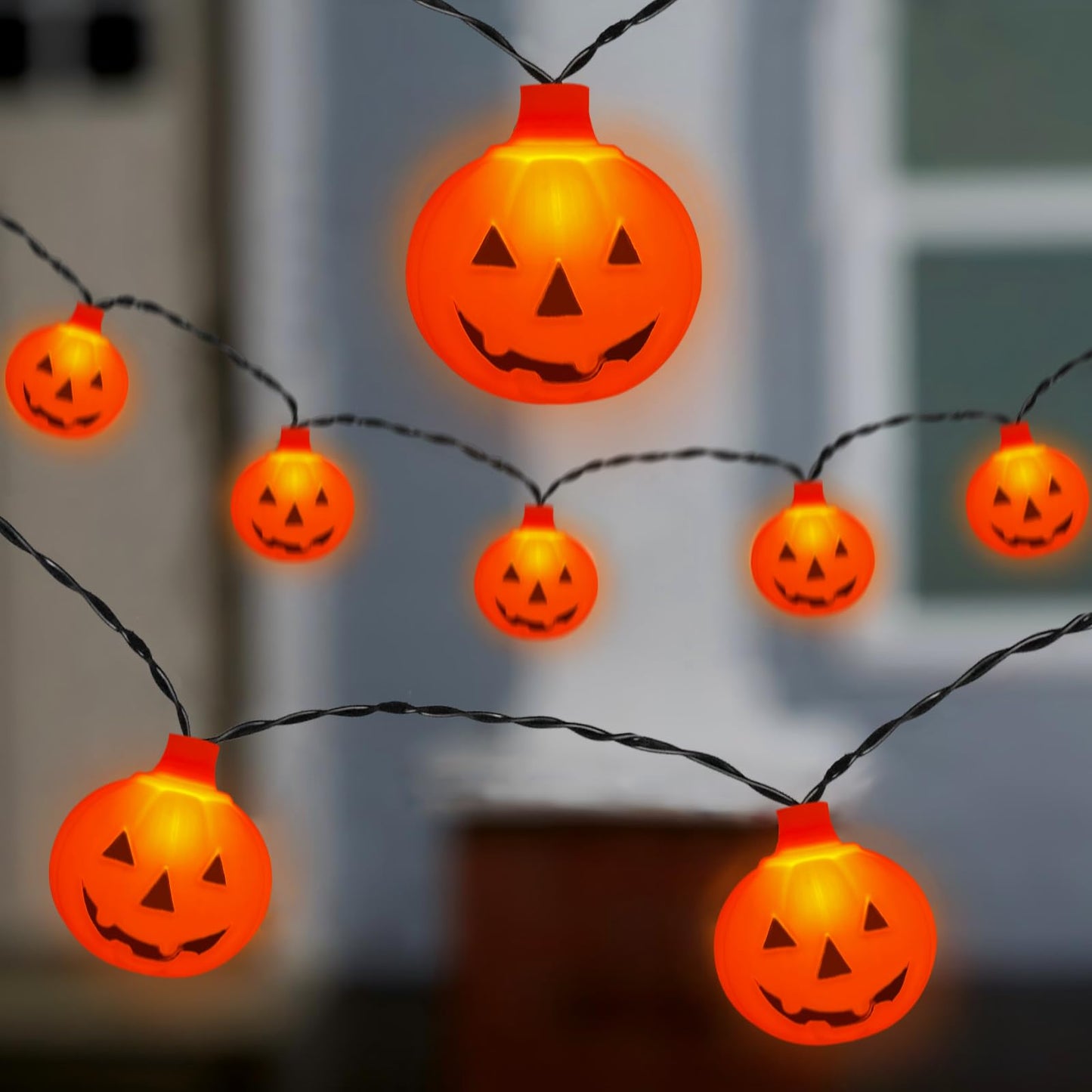 Egcol 8.5FT Pumpkin String Lights - 10 Warm LED Indoor & Outdoor Decorations - Plastic