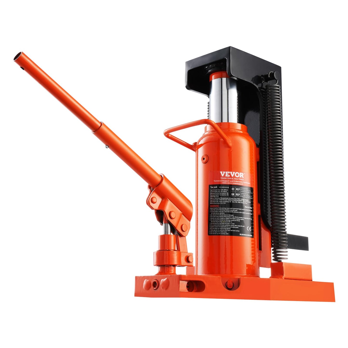 VEVOR Hydraulic Toe Jack, 10 Ton Lift, 20 Ton Capacity, 1.2-7.5 in Toe Height, 12.6-18.9 in Top Height, Air Hydraulic Claw Jack for Machinery