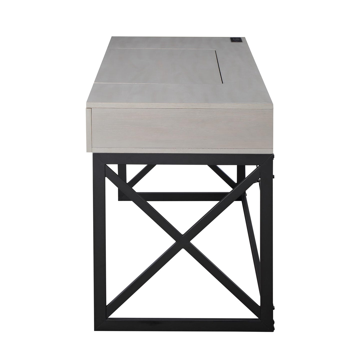 24/7 Shop at Home Ashiya Transitional 2 Drawers Metal Hidden Storage Desk with Lift-Top, USB Port, Power Outlet for Workstation, Home Office, Study Room, Antique Gray