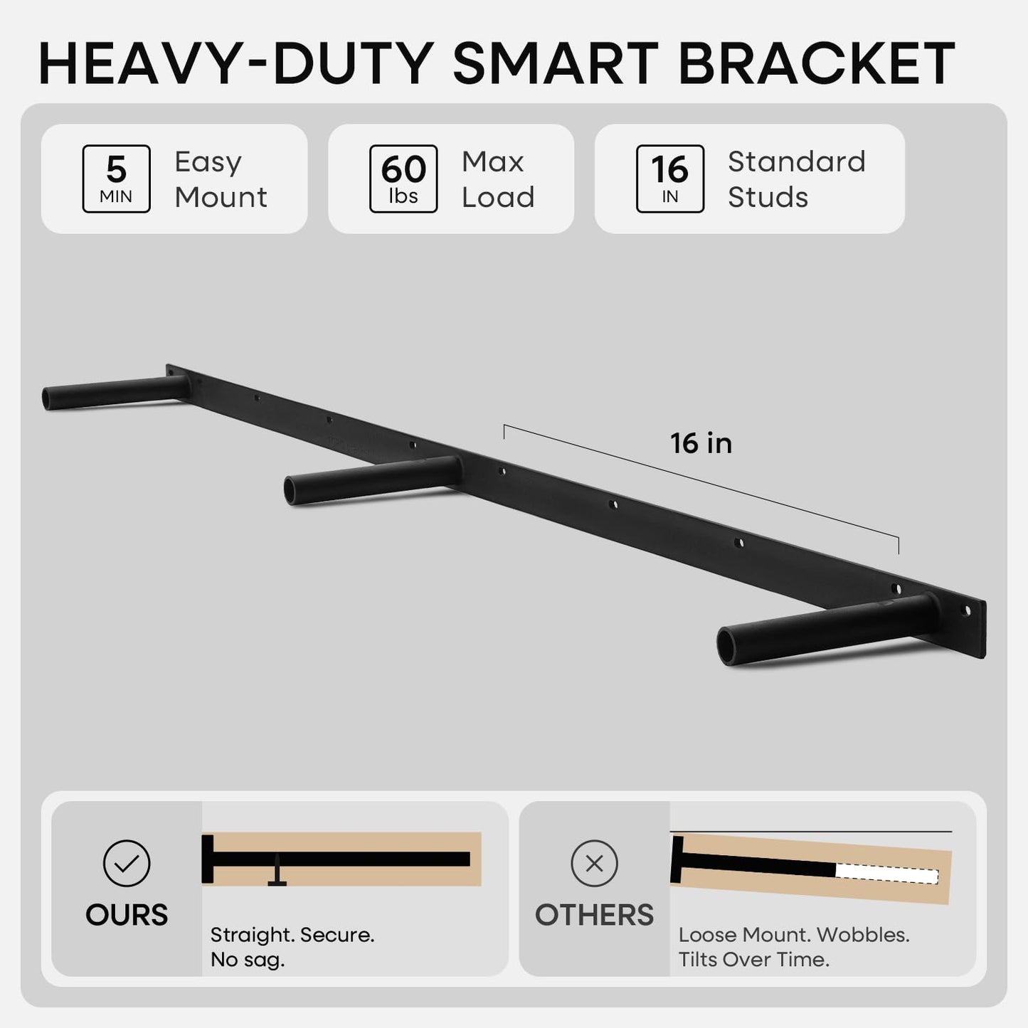 Homeforia Floating Black Shelf 60 inch, High End Solid Real Wood 60 inches Long Floating Shelves for Wall, Black Wooden 60inch Large Floating Shelves, Heavy Duty Bracket, 60 X 6.5 X 1.75 in, Set of 2