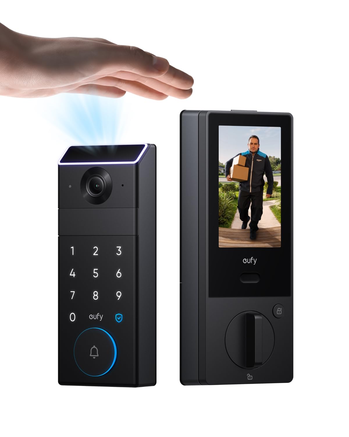 eufy Security Smart Lock FamiLock S3 Max with Palm Vein Recognition, Keyless Entry Front Door Lock, Wi-Fi Keypad Deadbolt+ 2K HDR Doorbell Camera, 16GB Built‑in Storage, BHMA 1, Rear Lock Video Screen