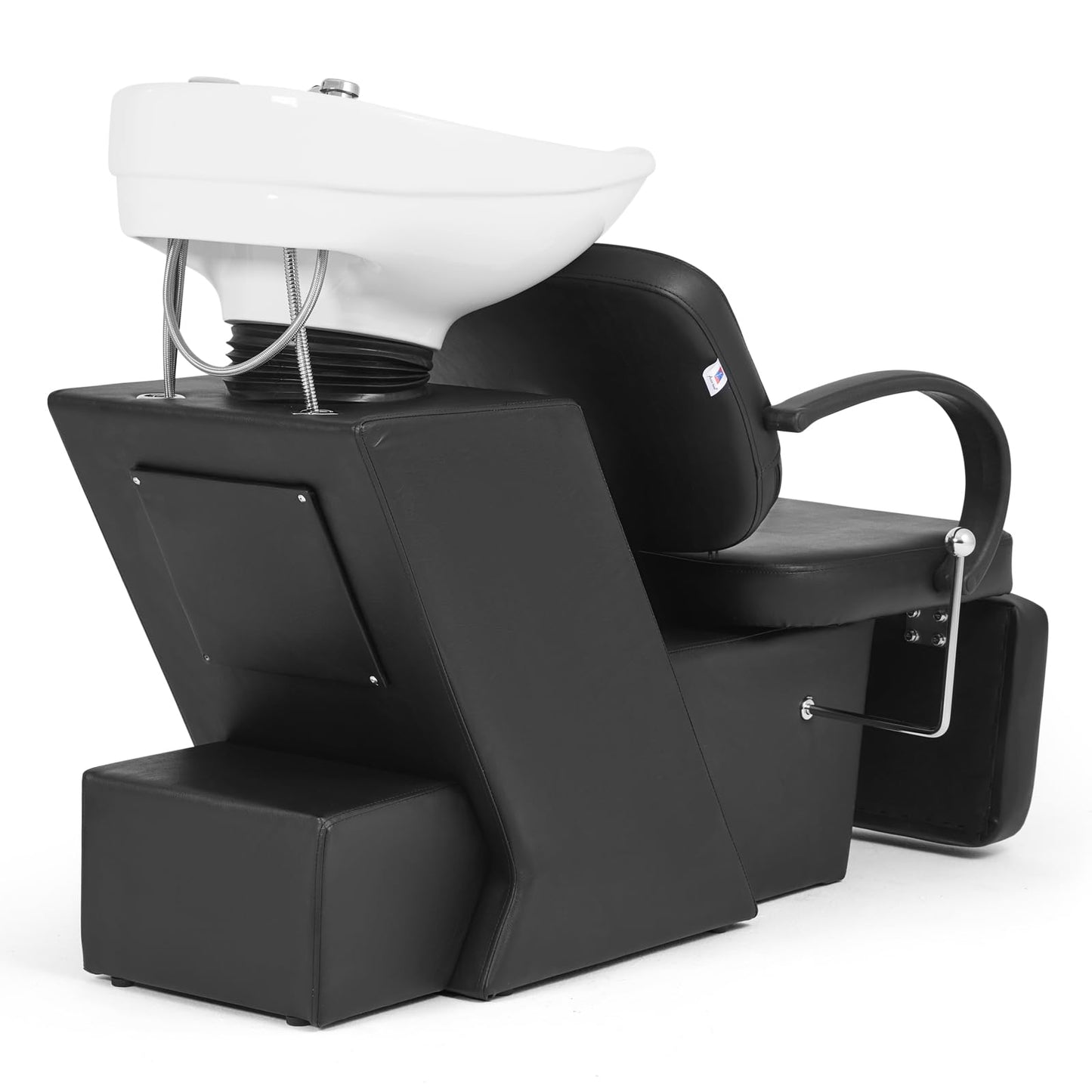 Artist Hand Shampoo Bowl, 47" Ceramic Bowl Chair Adjustable Backwash Shampoo Station Footrest Salon Equipment(White Bowl)