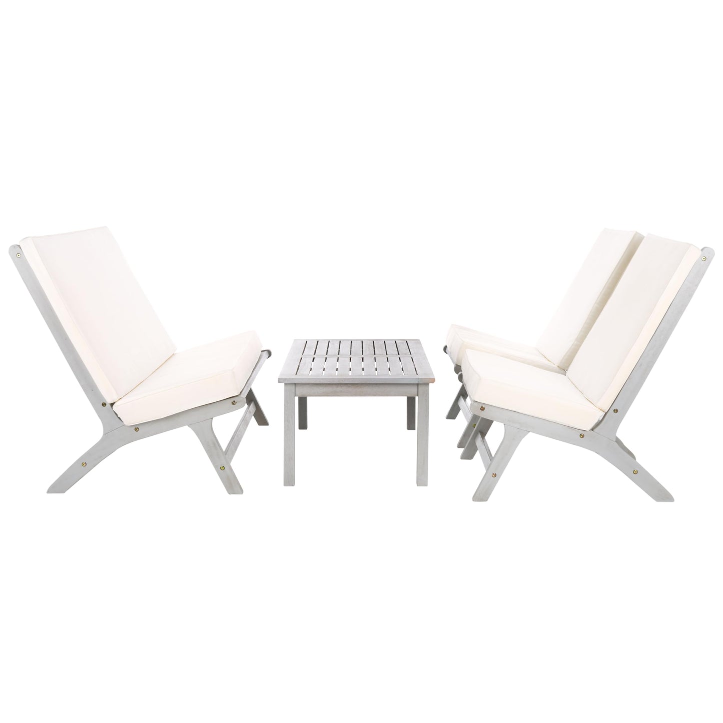 SAFAVIEH Outdoor Collection Chaston Grey Wood/Beige Cushion 4-Piece Conversation Patio Set