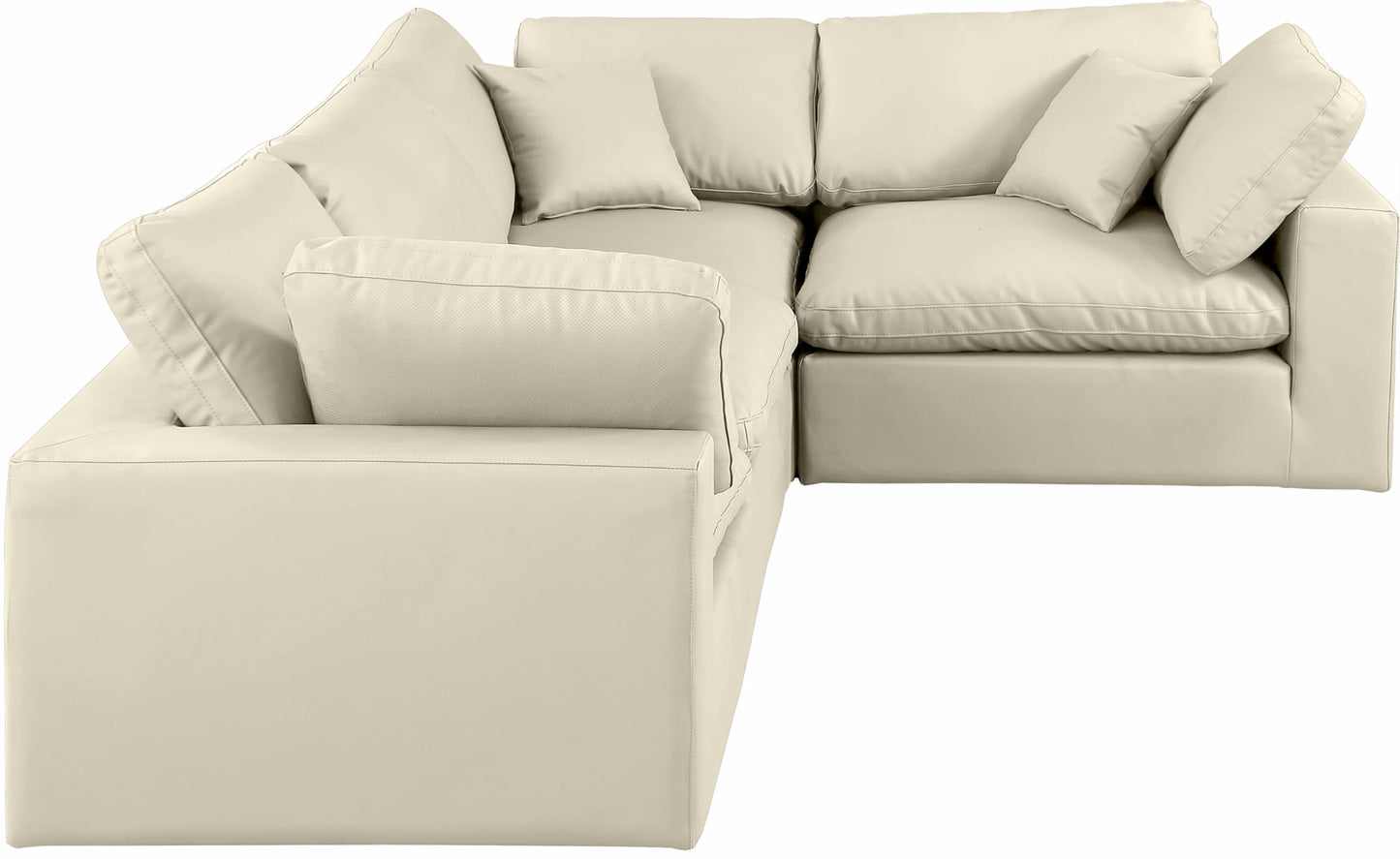 Meridian Furniture 188Cream-Sec4C Comfy Collection Modern | Contemporary Upholstered Modular Sectional, Soft Cream Vegan Leather, Fiber-Filled, 119" W x 80" D x 34.5" H, Cream