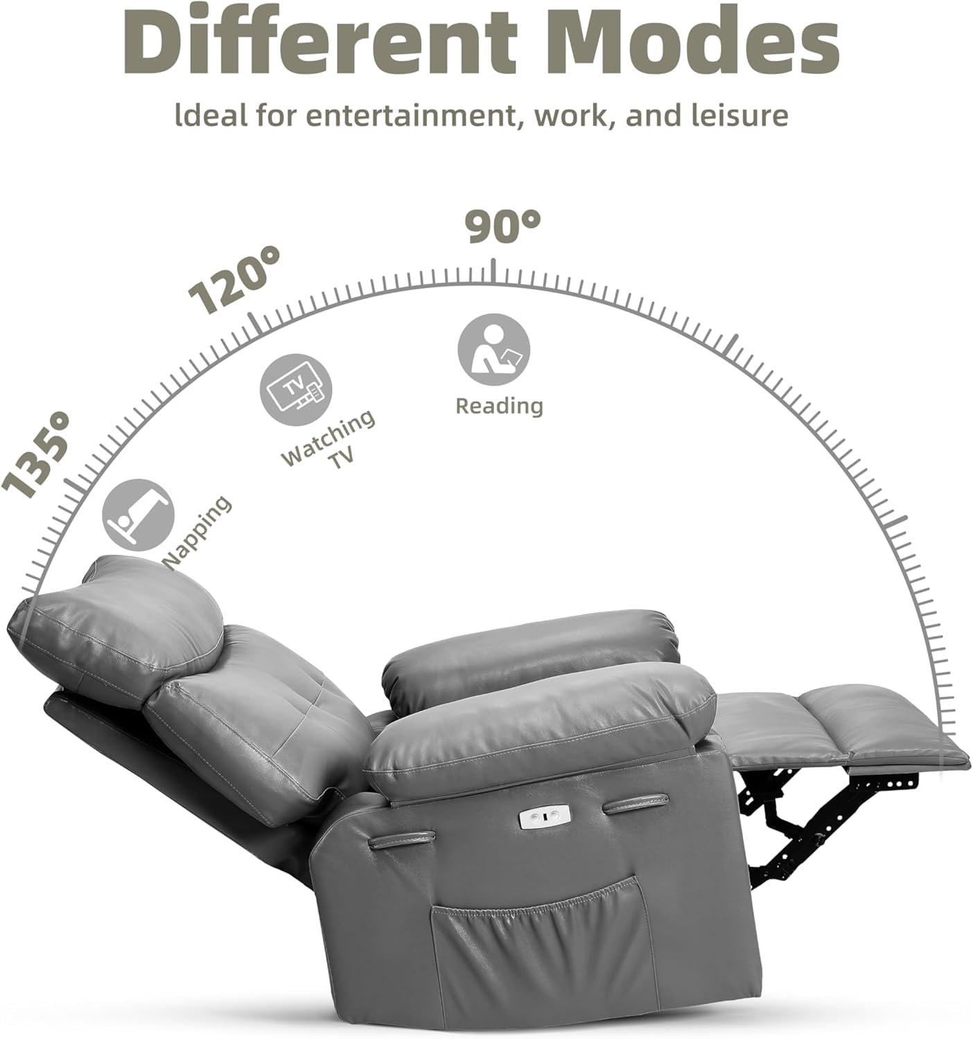 Oversized Recliner Chair for Adult,150°Recliner Chairs Ergonomic Nursery Chairs, Extra Wide Manual Recliners,PU Leather Upholstery Soft Sofa Chair for Livingroom,Grey