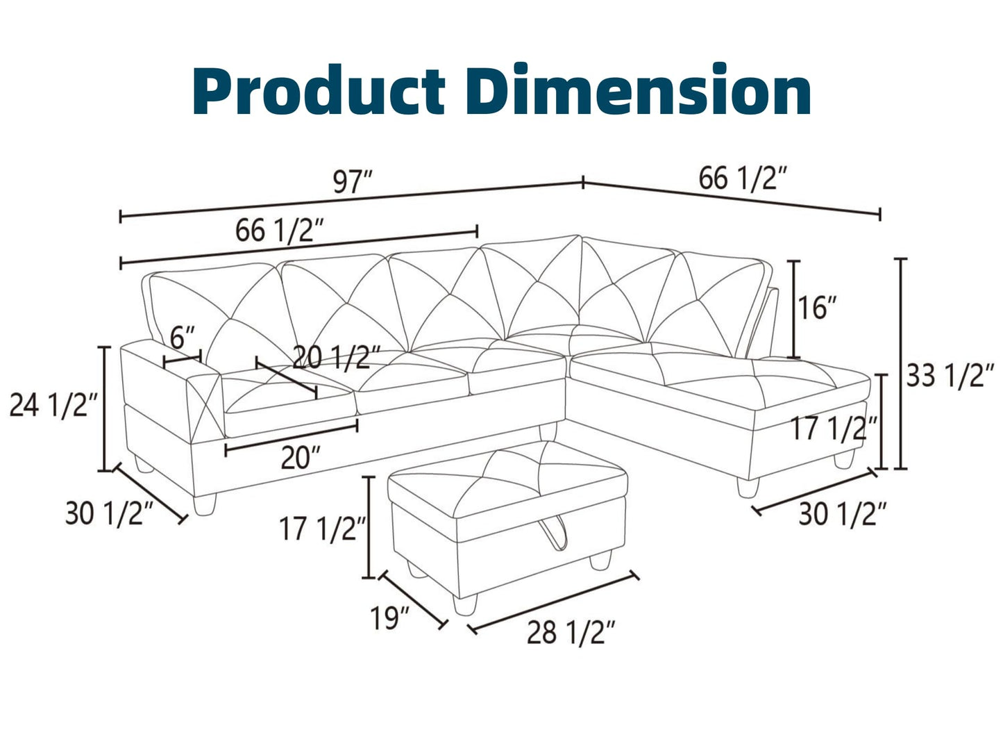 Topcomfy 97.5" L Shaped Couch Set, Modular Sectional Couches for Living Room with Storage Ottoman, 4 Seat Home Sofa Living Room Furniture Sets with Chaise for Apartment Office (Linen, Dark Brown)