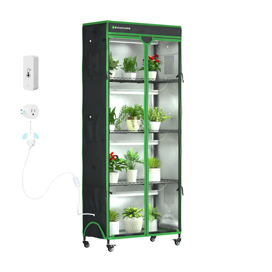 ZOYOYES Indoor Greenhouse with Grow Light, Mini Greenhouse with Cover