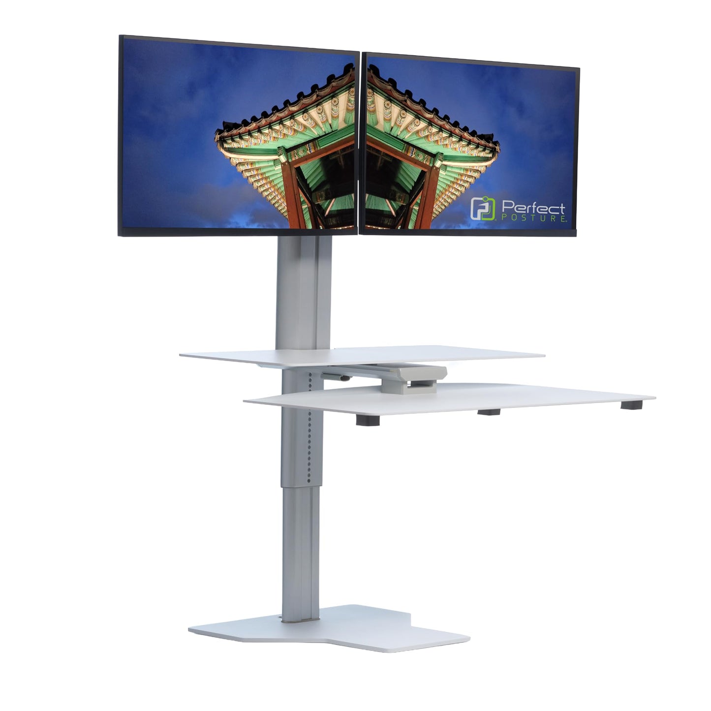 Perfect POSTURE Sit2Stand Standing Desk Converter with Dual Monitor Mount – 18” Height Adjustable Sit-Stand Workstation – White