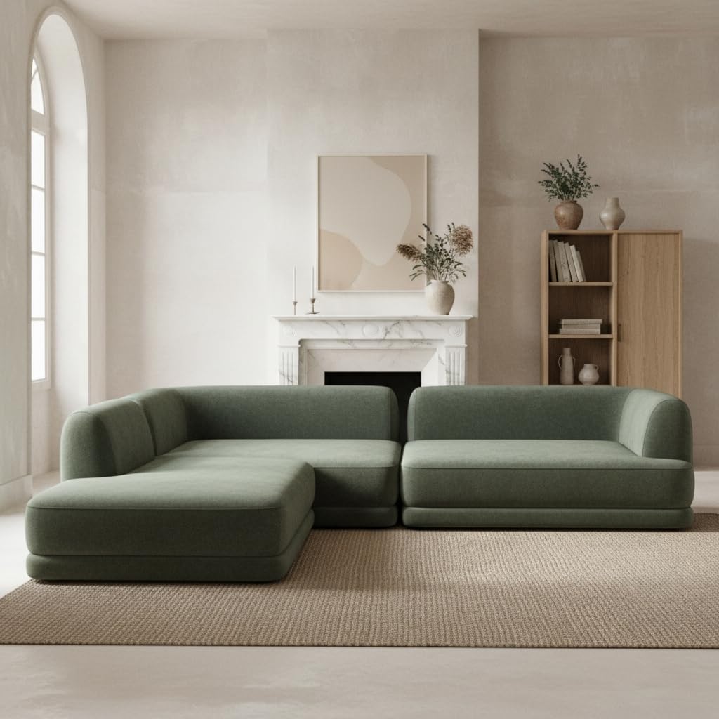Merax 115" Modern L-Shaped Sectional Sofa with High-Density Fully Compressed Sponge and Chaise Lounge, Deep Seating 3-Piece Set, Fully Assembled Right Hand Facing for Living Room, Lounge, Green