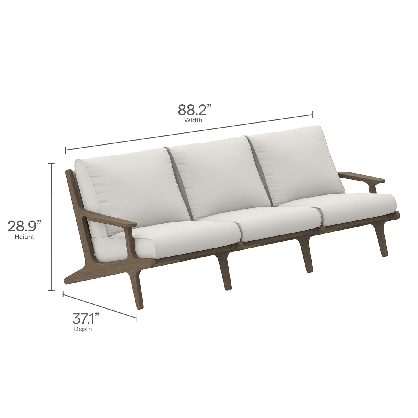 Modway Saratoga 4-Piece Teak Wood Outdoor Furniture Set in Weathered Gray White - Patio Conversation Set with Sofa, 2 Armchairs, and Coffee Table