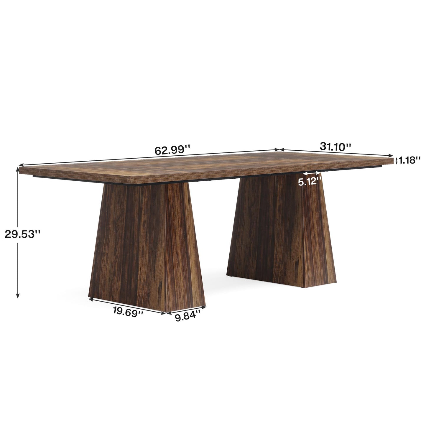Tribesigns 63-Inch Executive Desk, Large Office Computer Desk with Double Pedestal, Modern Simple Workstations Writing Table Conference Table Business Furniture for Home Office, Rustic Brown