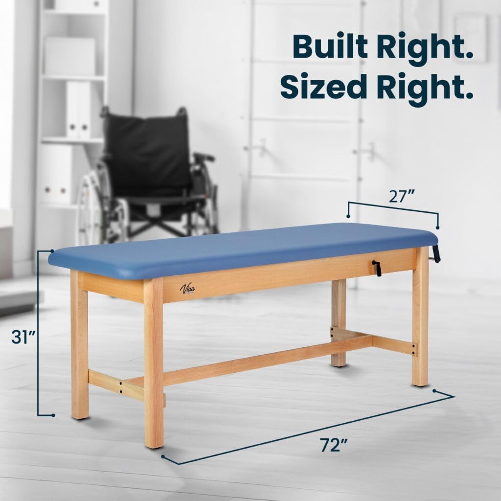 Vivacomfort Aristo H-Brace Flat European Beechwood Treatment Table, 500 lbs Weight Capacity, Blue