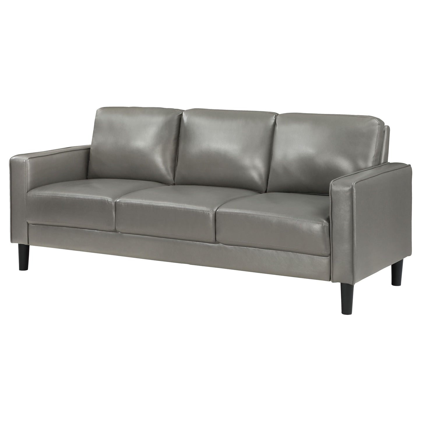 Coaster Home Furnishings - Ruth - Faux Leather Upholstered Track Arm Stationary Sofa with Foam Seat and Webbed Backrest - Transitional - Living Room - Gray - 508365