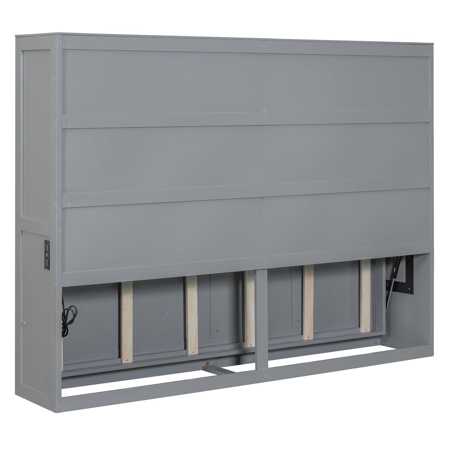 Ball & Cast Murphy Bed Full Size,Wall Beds with Charging Station and Storage Top,Slat Support,Wood Hideaway Cabinet Bedframe w/Leg,can be Folded,Space-Saving,for Small Room,Dorms,Gray
