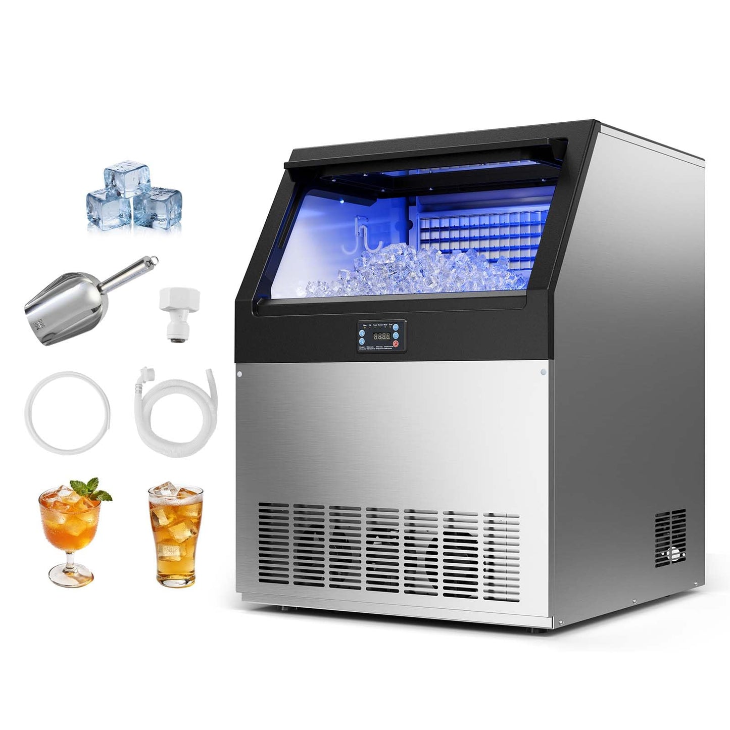 VEVOR Commercial Ice Maker Machine, 360 lbs/24h with 85 lbs Storage Capacity, Built-in/Freestanding/Under Counter, Stainless Steel Ice Maker with LED Display & Self-Cleaning, for Home Bar Restaurant