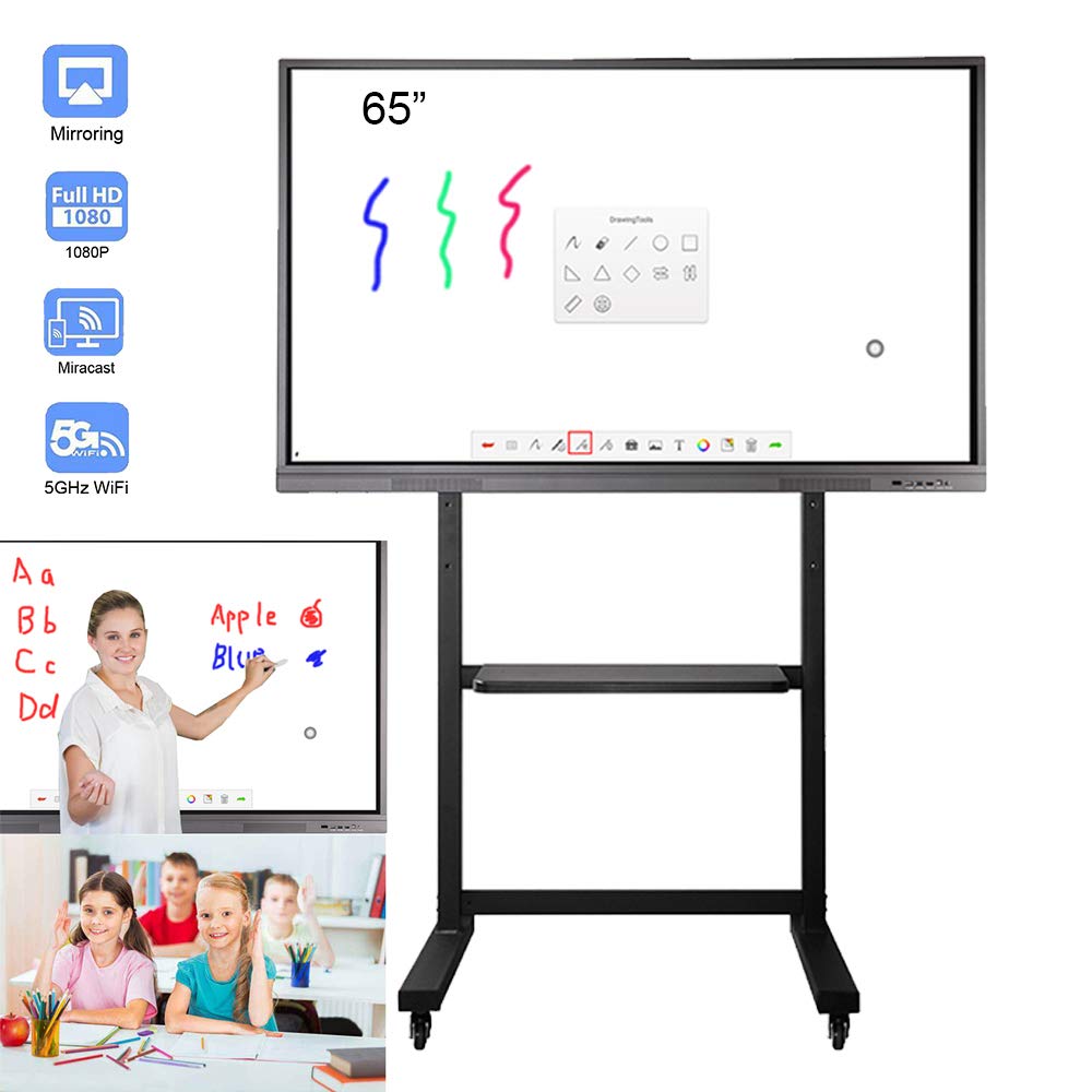 Soulaca 55 inches Education Smart Interactive Electronic Whiteboard for Class School Teacher Teaching Smart White Board Android WiFi with Rolling Stand