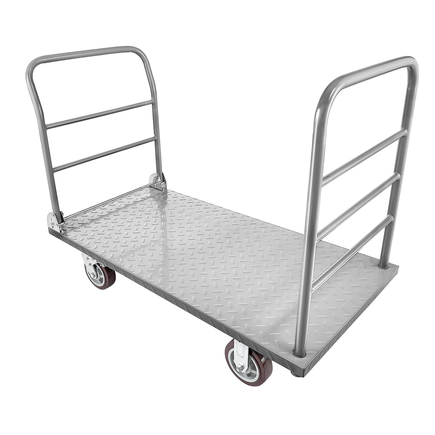 VEVOR 2 in 1Platform Truck, 2650 LBS Heavy Duty Flatbed Cart Dolly with Detachable Rear Guardrail and Swivel Wheels, Foldable Hand Push Truck Cart for Groceries, Garage, Warehouse (48"×24")