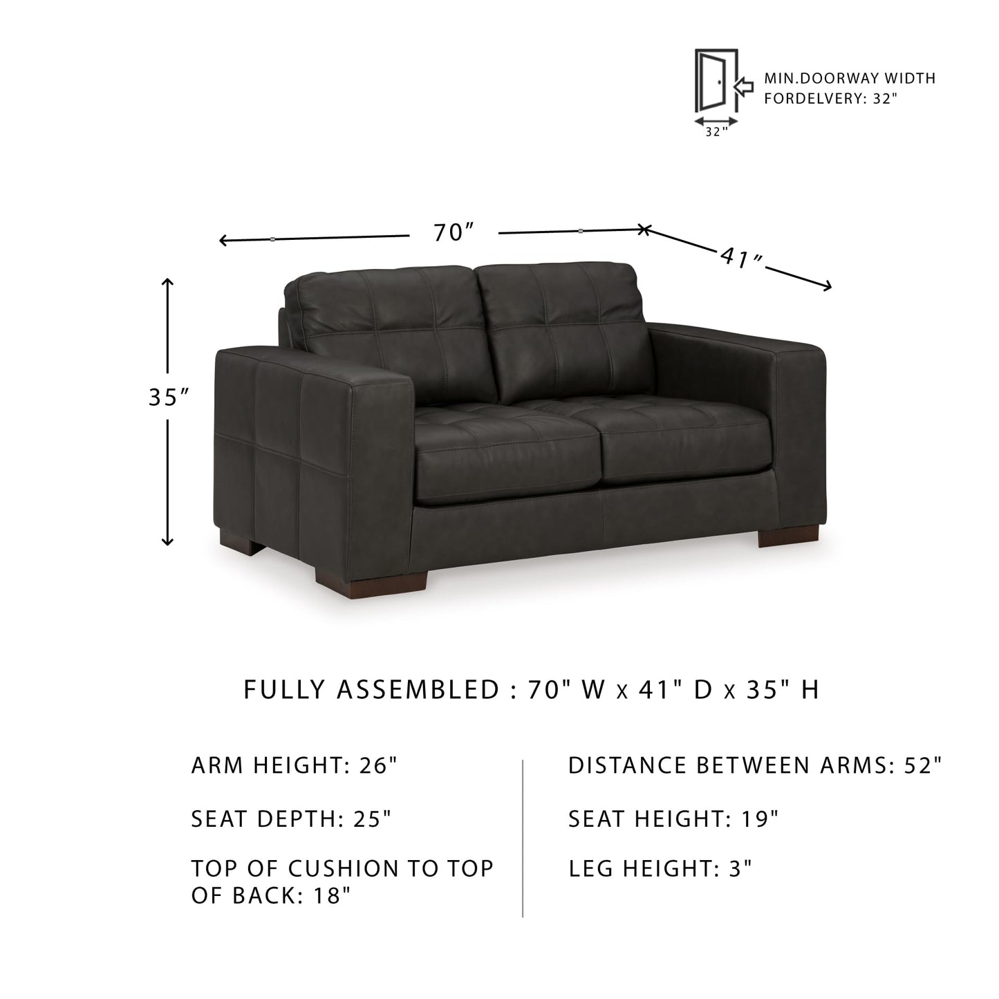 Signature Design by Ashley Luigi Modern Tufted Leather Match Loveseat, Black
