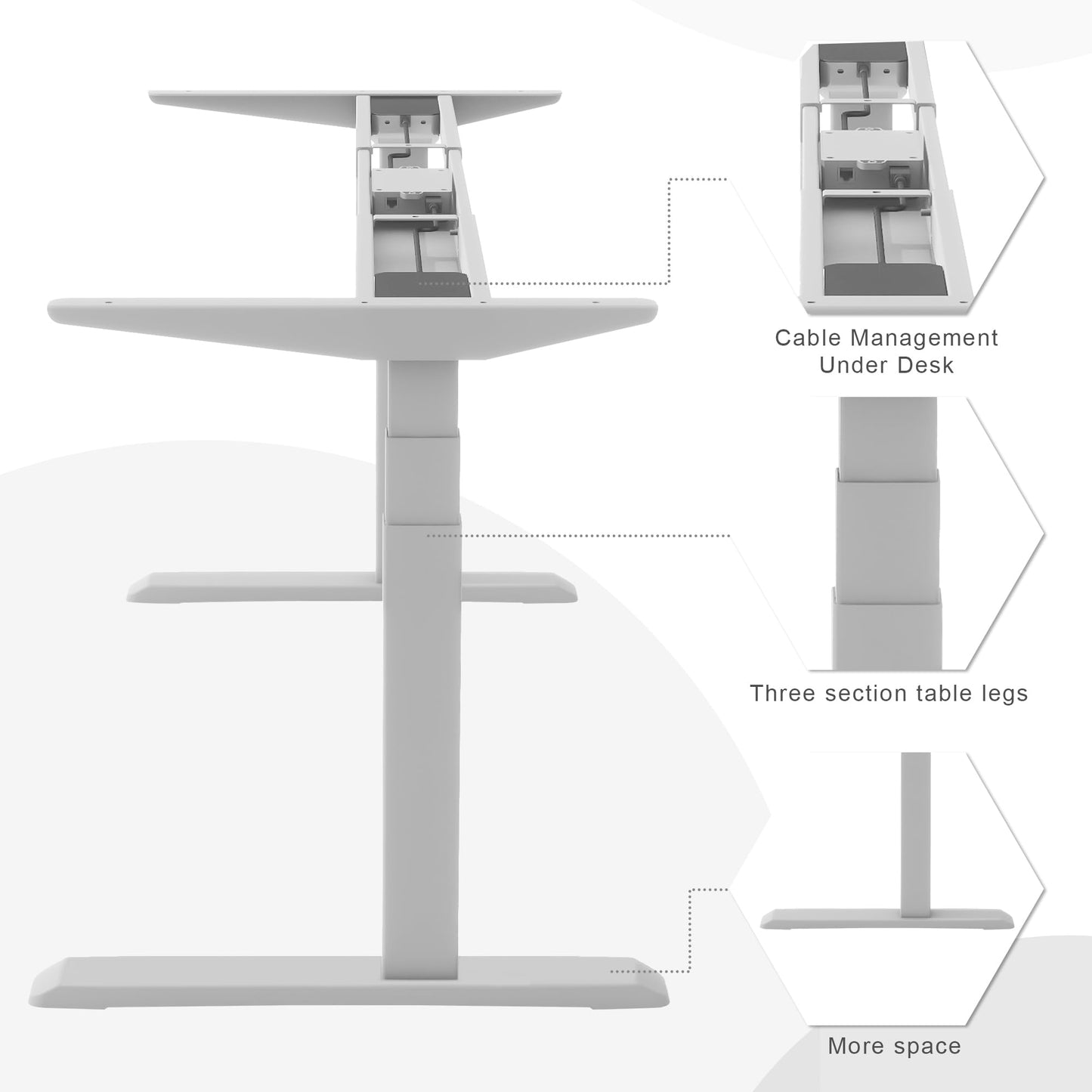 Fromann Dual Motor Standing Desk Frame 3 Stage Legs Electric Heavy Duty Sit Stand up Height Adjustable Desk Base for Home and Office (Grey)