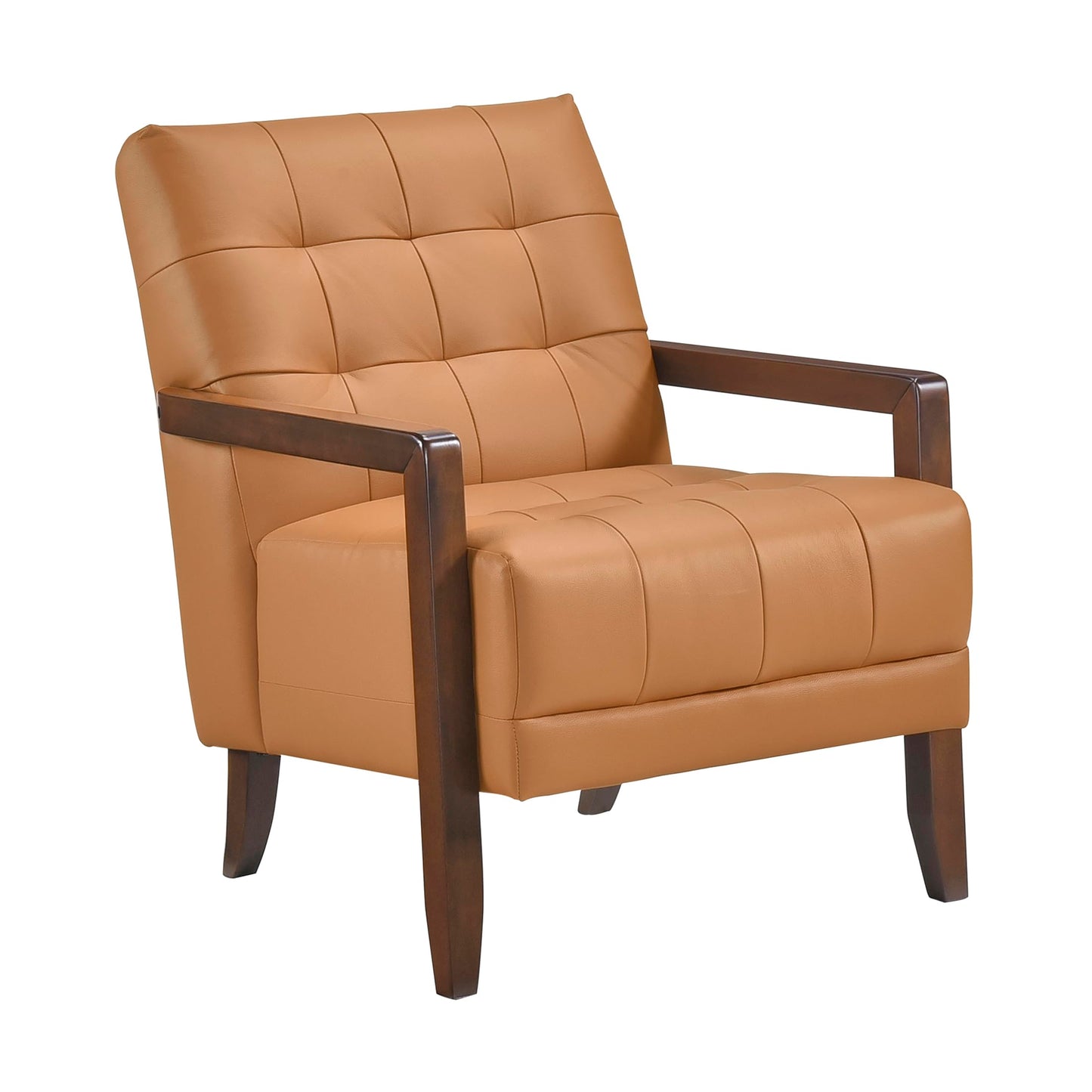 Lexicon Modern Accent Chair, Luxury Genuine Leather Match Living Room Chair with Tufted Cushions, Solid Wood Frame and Arm Rest, Comfy Upholstered Single Seat for Bedroom/Reading/Office, Orange
