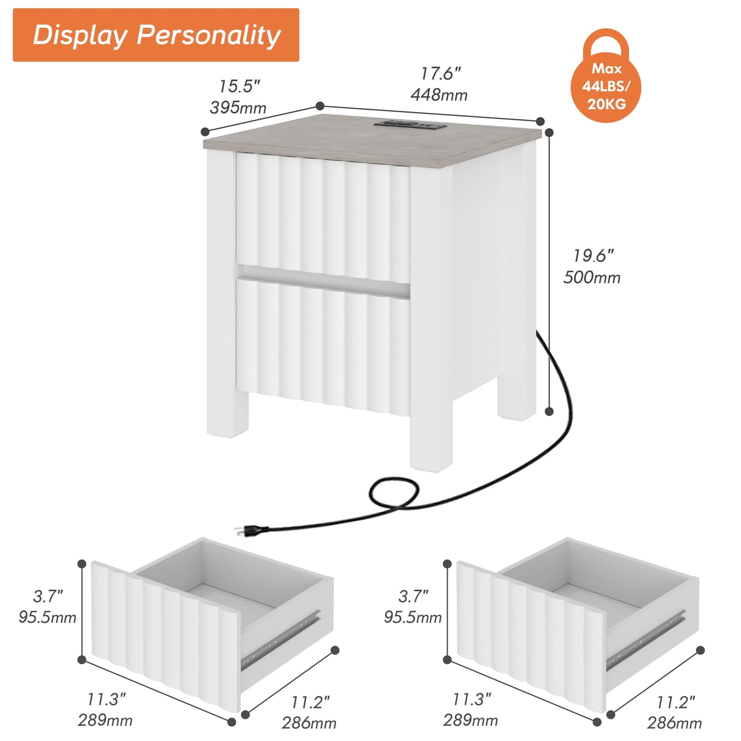 WAMPAT Modern 3-Drawer Nightstand, Wooden Low-Profile End Table with Full-Design Base, Floor-Standing Storage Cabinet, Bedroom Side Table and Closet Organizer, White, 2 Pcs
