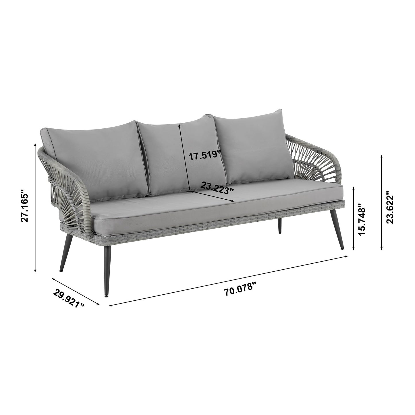 Manhattan Comfort Riviera 4-Piece 5 Seater Patio Conversation Set with Cushions, Grey