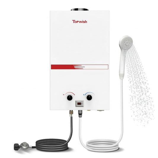 TOPWISH Portable Propane Water Heater Tankless, 10L 2.64GPM Instant Gas Hot Water Heater 68,100 BTU with Digital Display Overheating Protection for Outdoor Camping RV Cabin Shower