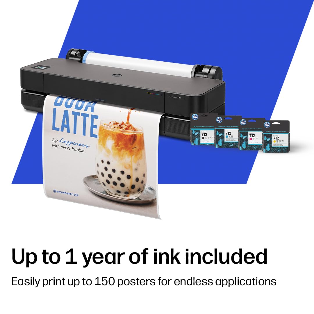 HP DesignJet T210 Large Format 24-inch Poster Printer, for Easy Poster & CAD Printing. Includes up to 1-Year of Ink (8AG32L) - New Model