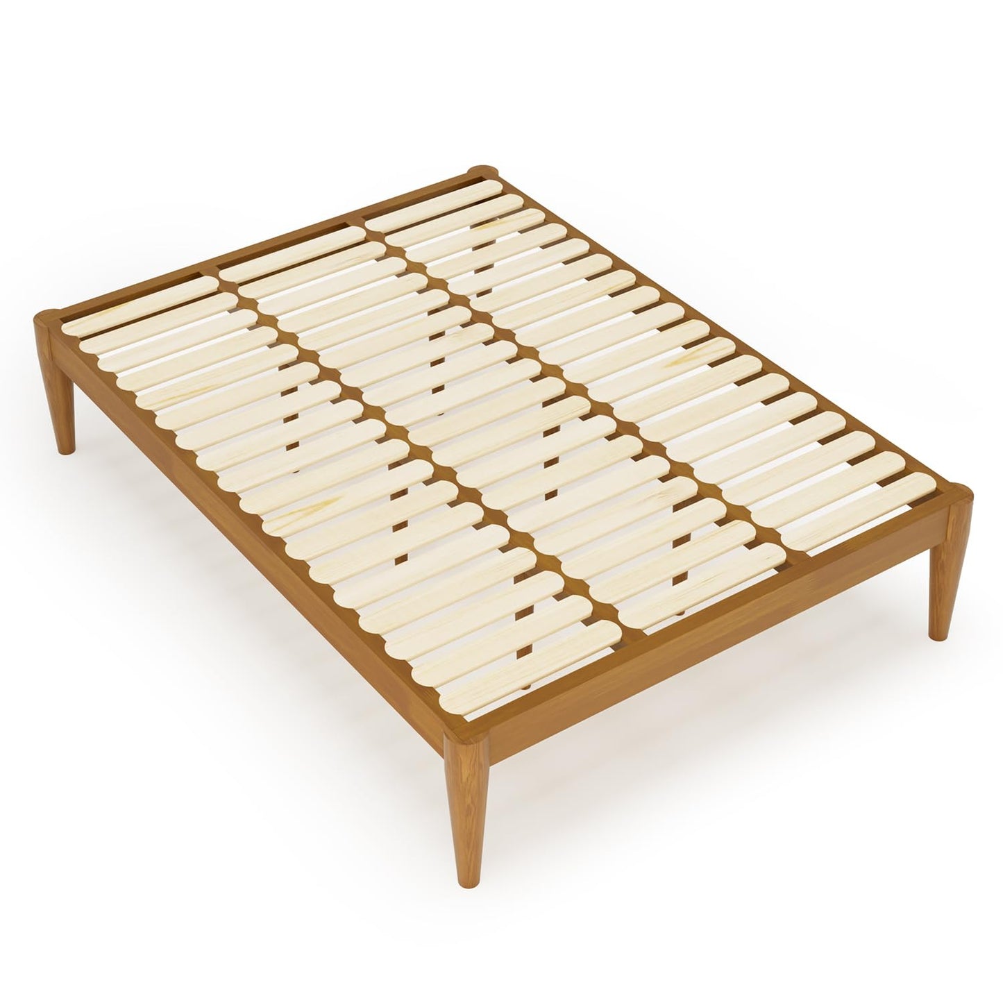 IOTXY Full Platform Bed Frame - Solid Wood 16-Inch Height Mattress Foundation Base with Densely Slats and Heavy-Duty Support Legs, No Box Spring Needed, Teak
