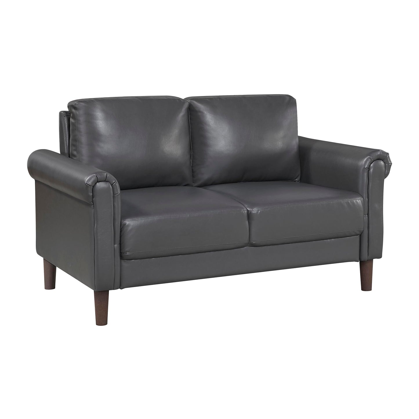 Lexicon 57" W Loveseat, Faux Leather Upholstered Couch, Loveseat with Rolled Armrest for Bedroom/Office/Waiting Room, 2 Seater Couch, Dark Gray