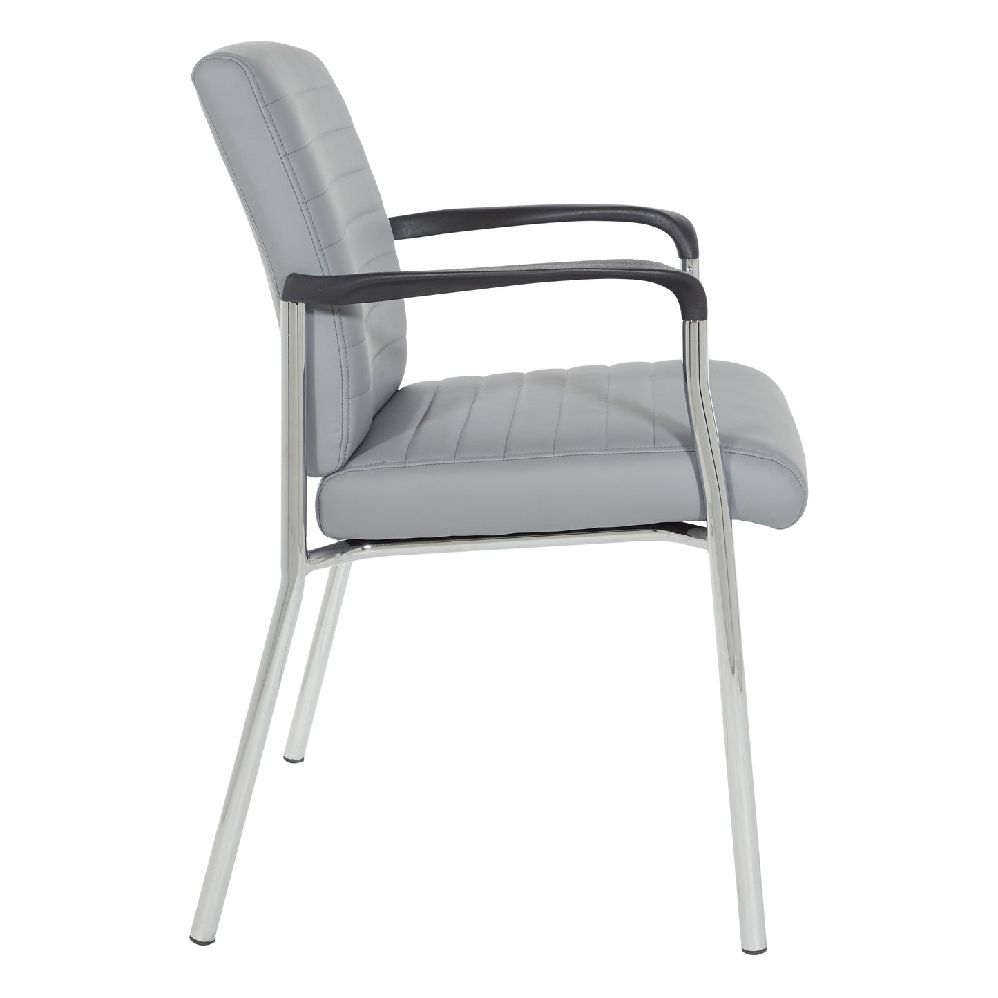 Office Star FL Series Faux Leather Padded Guest Chair with Built-in Lumbar Support, Charcoal Grey with Chrome Frame