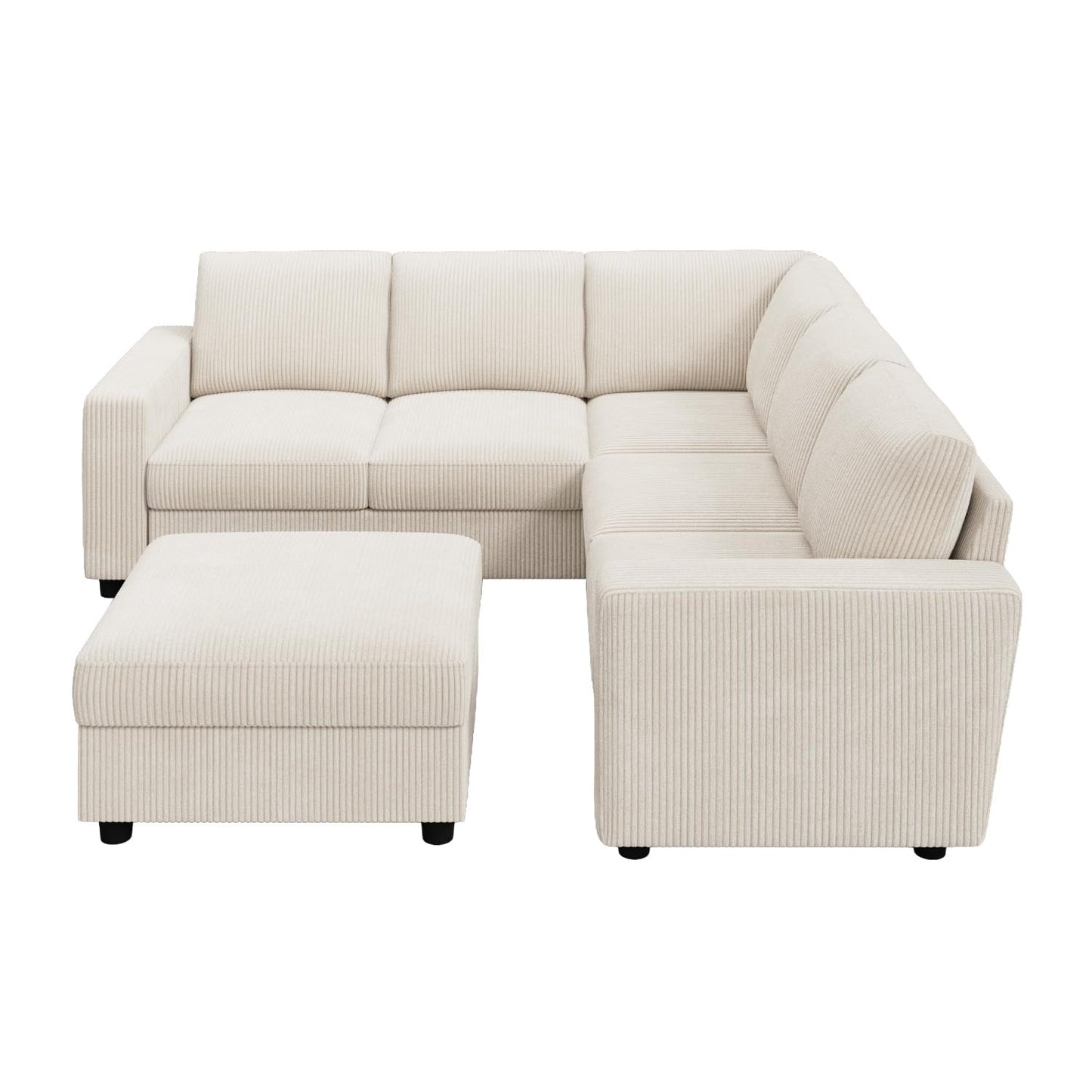 HONBAY Corduroy Sectional Sofa, 80 Inch 6 Seats L Shaped Couch with Ottoman for Living Room, Beige