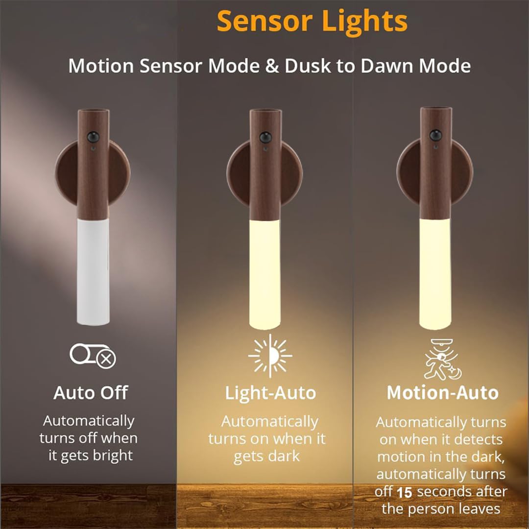 LANDGOO LED Nursery Night Light, Rechargeable Motion Sensor Lamp, Portable 360? Lighting, Walnut Wood, Model 240814040003, 2Pcs