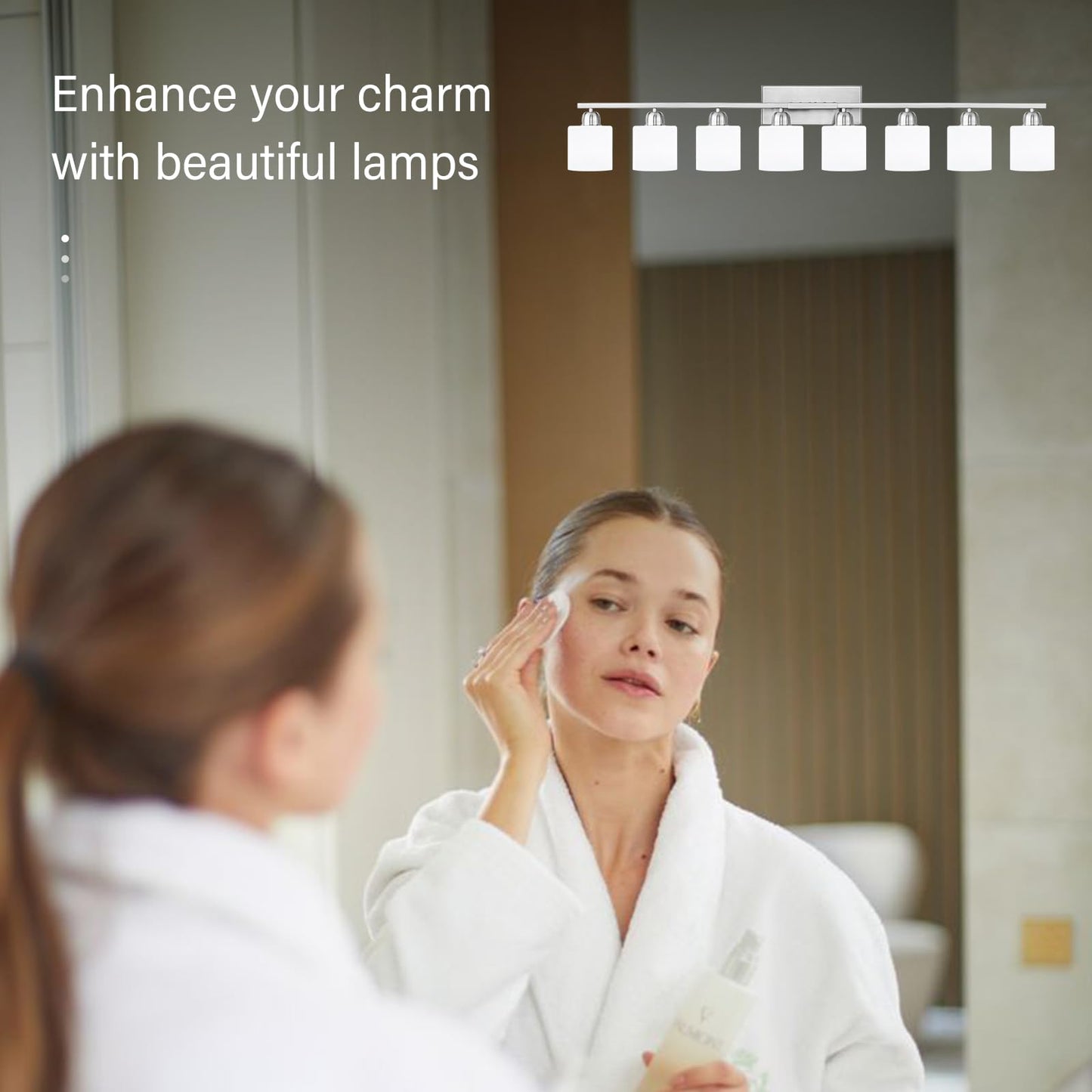 FAISHILAN Brushed Nickel Bathrooms Lights for Huge Mirror, 8 Light Anti-Rust Finish with Milky White Frosted Glass Shades, 51 Inch Above Mirror Lights for Bathroom, E26