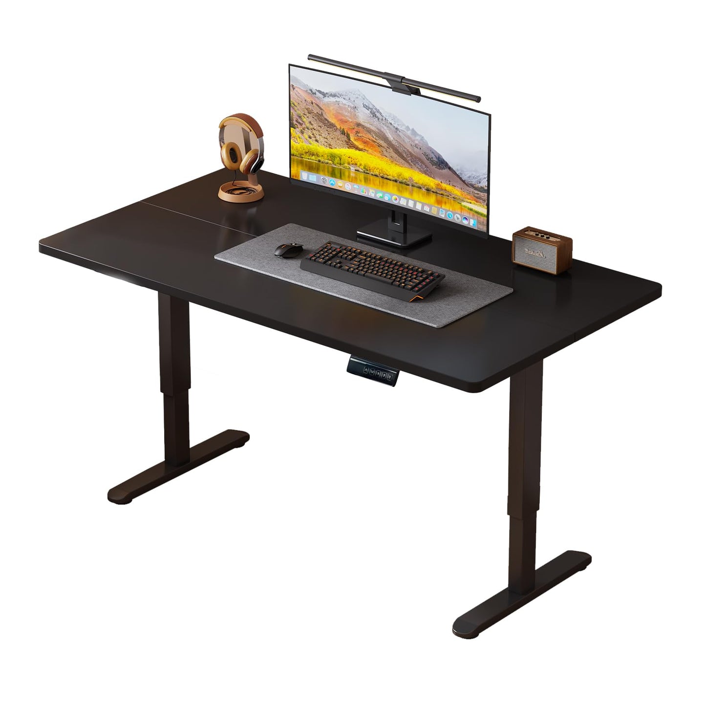 plyosdey 47.2" Electric Standing Desk, Malacca Solid Wood Material, Height Adjustable Computer Desk, 3 Memory Height Settings, Home Office Desk for Study and Gaming (Black Walnut Color, 47.2 * 23.6)