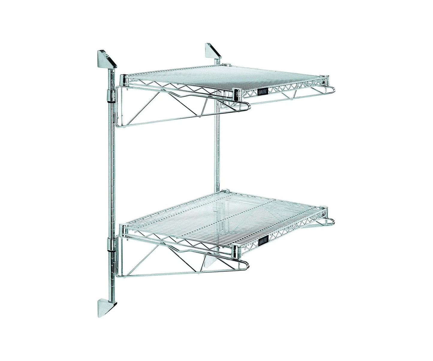 Quantum WC34-CB1224C Cantilever Double Shelf Wall Mount with (2) Shelves (2) 34" Posts (4) Arms and (4) Mounting Brackets for Warehouse Storage Distribution | 24"W x 12"D x 34"H, Chrome, Carbon Steel