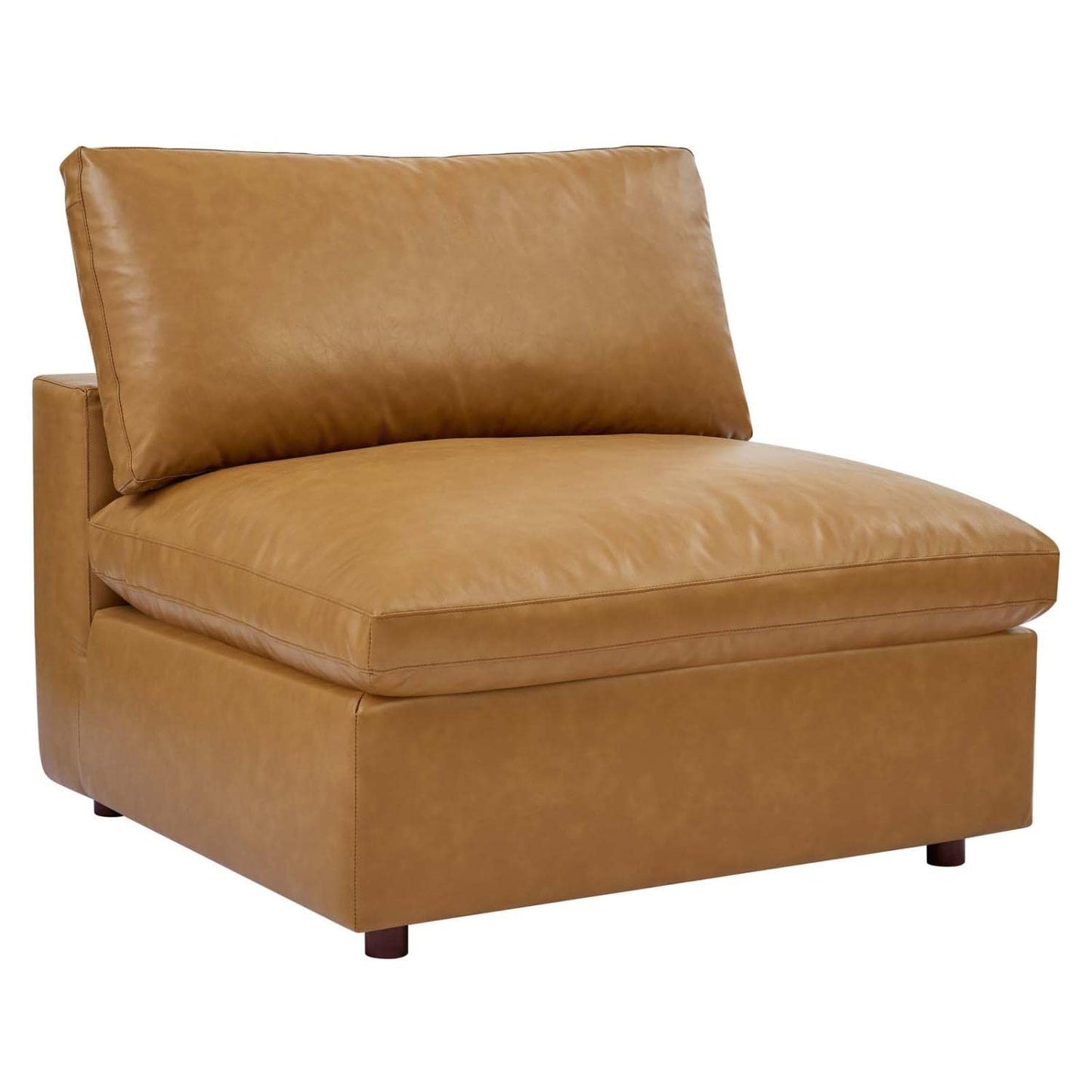 Modway Modular Sofa Commix Down Filled Overstuffed Vegan Leather Armless Chair, Tan