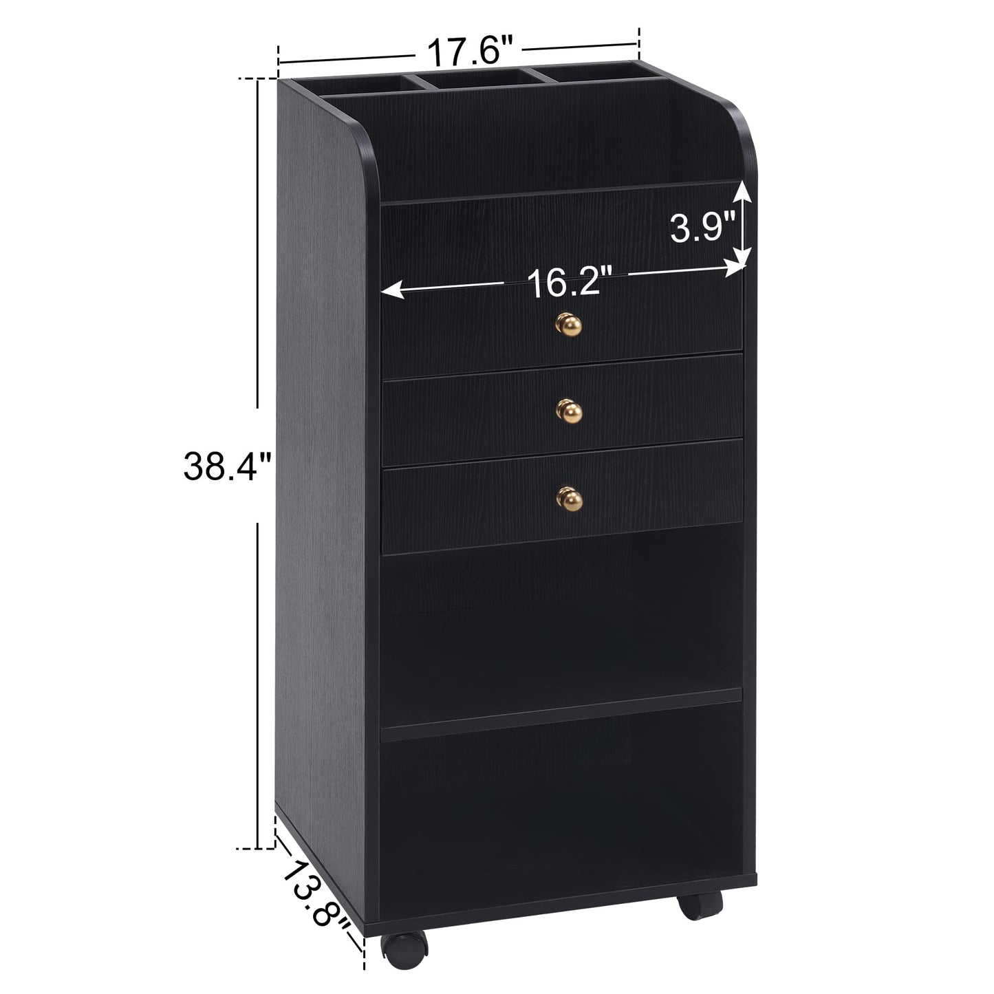 BarberPub Salon Utility Station with Wheels Barber Hair Stylist Rolling Trolley Spa Storage Furniture 2034 (Black)