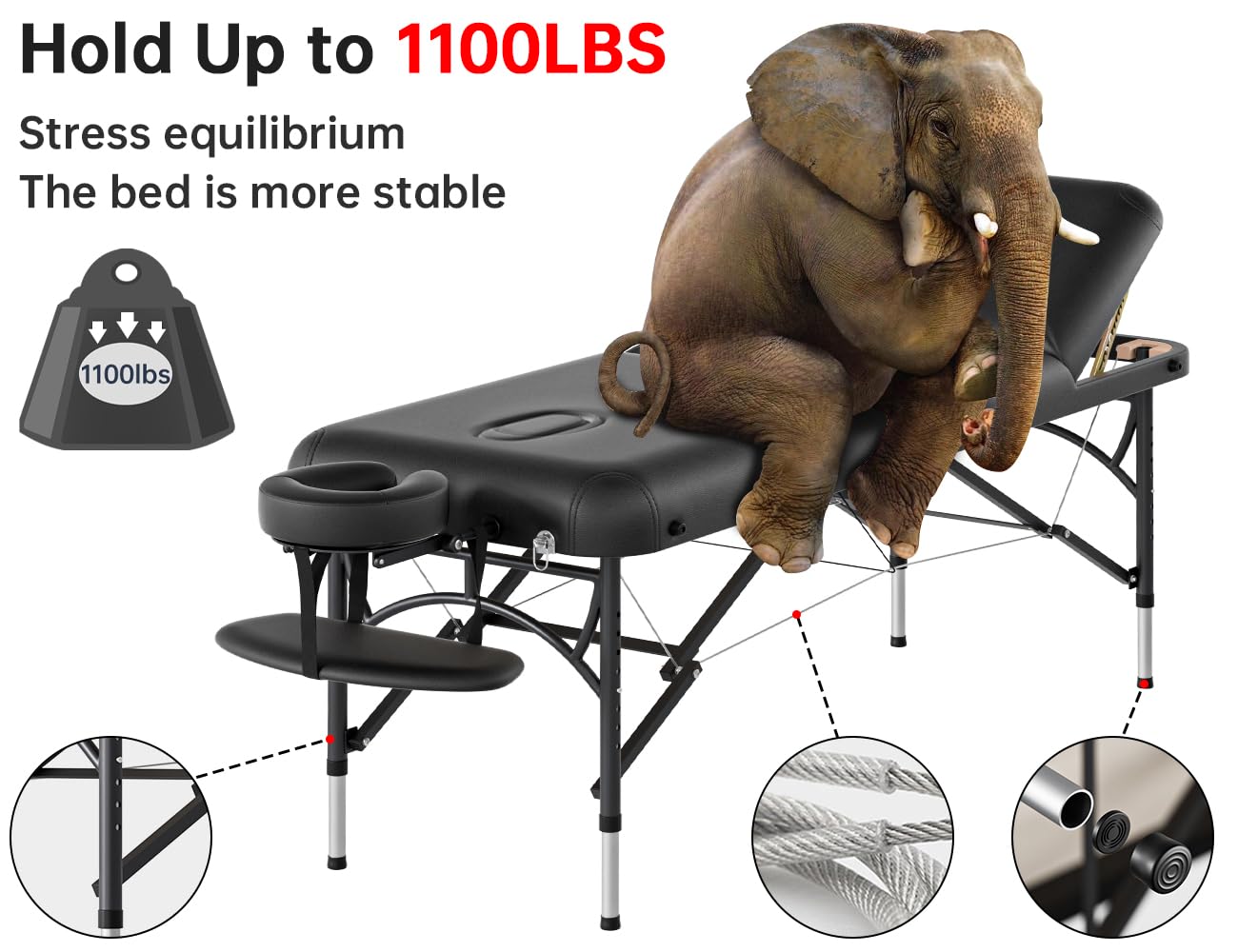 CLORIS 84" Professional Massage Table Portable 3 Folding Lightweight Facial Salon Spa Tattoo Bed Height Adjustable with Carrying Bag & Aluminium Leg Hold Up to 1100LBS